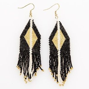 Black with gold earrings